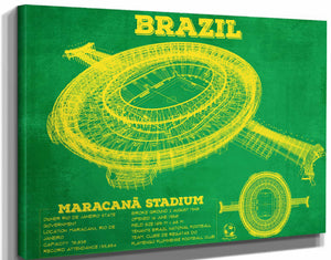 14" x 11" / Stretched Canvas Wrap Cutler West Brazil National Football Team Vintage MaracanÃ£ Stadium Soccer Print