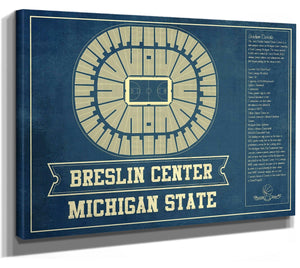 14" x 11" / Stretched Canvas Wrap Cutler West Breslin Student Events Center - Michigan State Spartans NCAA College Basketball Blueprint Art