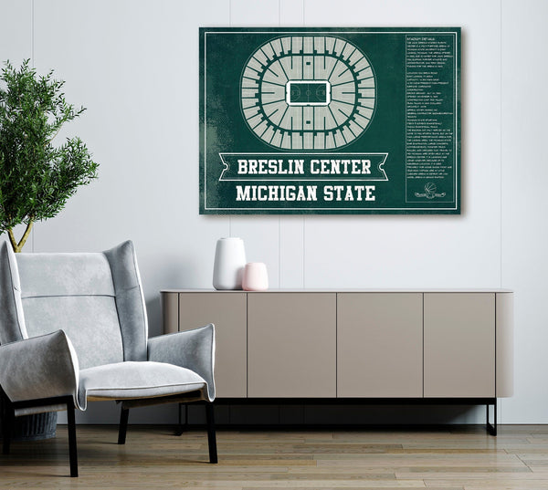 Cutler West Breslin Student Events Center - Michigan State Spartans NCAA College Basketball Team Color Blueprint Art