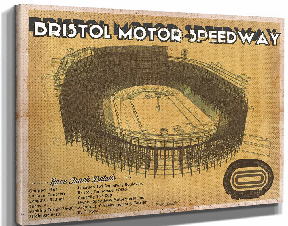 14" x 11" / Stretched Canvas Wrap Cutler West Bristol Speedway NASCAR Race Track Print