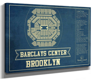 14" x 11" / Stretched Canvas Wrap Cutler West Brooklyn Nets Barclays Center Vintage Basketball Blueprint NBA Print