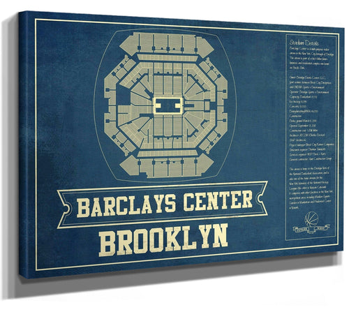 14" x 11" / Stretched Canvas Wrap Cutler West Brooklyn Nets Barclays Center Vintage Basketball Blueprint NBA Print