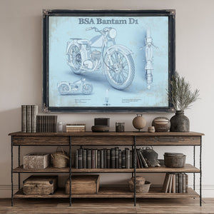 BSA Bantam D1 Blueprint Motorcycle Print canvas print size guide 24x18 36x24 48x36 inches