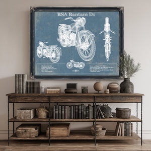 BSA Bantam D1 Blueprint Motorcycle Print canvas print size guide 24x18 36x24 48x36 inches