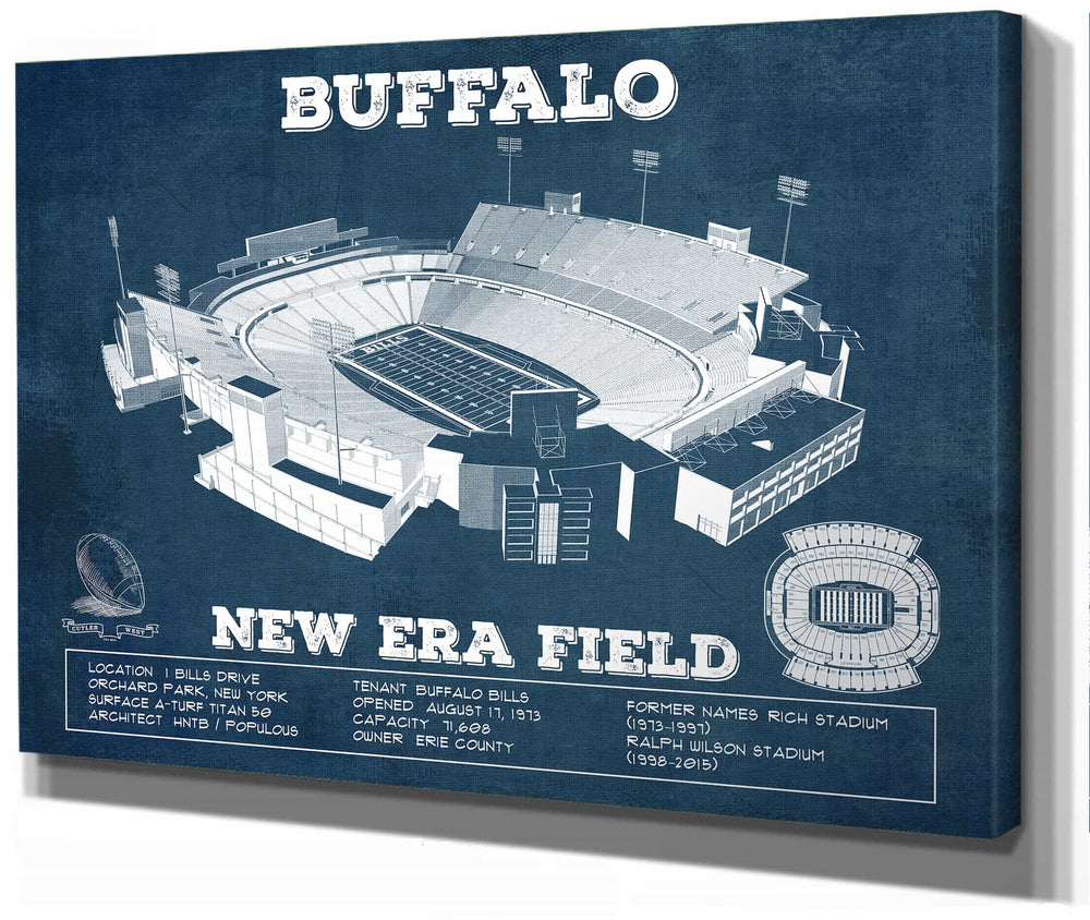 14" x 11" / Stretched Canvas Wrap Cutler West Buffalo Bills - New Era Field - Vintage Football Print
