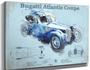 14" x 11" / Stretched Canvas Wrap Cutler West Bugatti Atlantic Coupe Vintage Sports Car Print