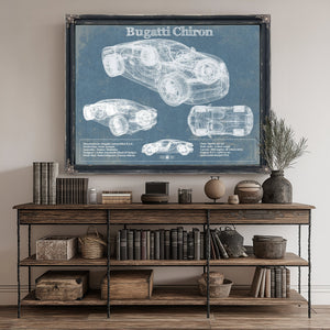 Bugatti Chiron Blueprint Art Print canvas print size guide 24x18 36x24 48x36 inches