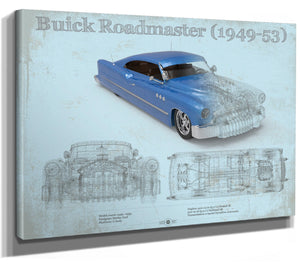 14" x 11" / Stretched Canvas Wrap Cutler West Buick Roadmaster 49-53 Sports Car Blueprint Patent Original Art