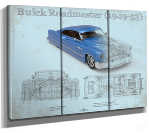 36" x 24" / 3 Panel Canvas Wrap Cutler West Buick Roadmaster 49-53 Sports Car Blueprint Patent Original Art