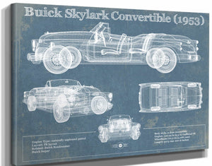 14" x 11" / Stretched Canvas Wrap Cutler West Buick Skylark Convertible (1953) Vintage Blueprint Auto Print