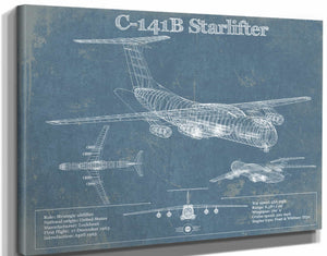 14" x 11" / Stretched Canvas Wrap Cutler West C-141B Starlifter Vintage Aviation Blueprint Military Print