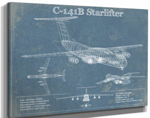 14" x 11" / Stretched Canvas Wrap Cutler West C-141B Starlifter Vintage Aviation Blueprint Military Print