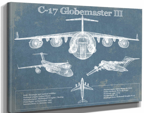 14" x 11" / Stretched Canvas Wrap Cutler West C-17 Globemaster III USAF Vintage Aviation Blueprint Retirement Gift