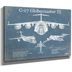 C-17 Globemaster III USAF Aviation Blueprint Retirement Gift Print as a stretched canvas wrap with gallery wrapped edges