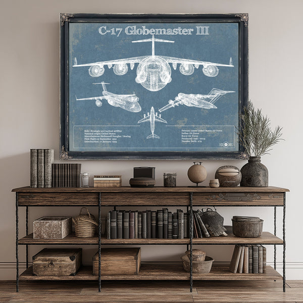C-17 Globemaster III USAF Aviation Blueprint Retirement Gift Print canvas print size guide 24x18 36x24 48x36 inches