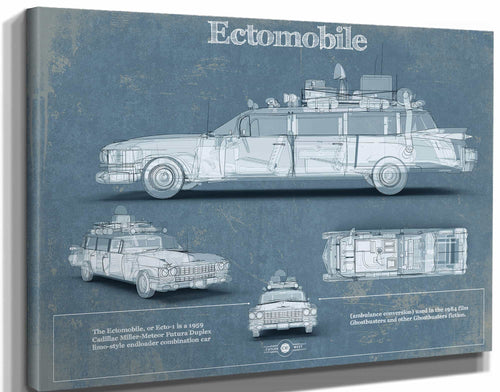 14" x 11" / Stretched Canvas Wrap Cutler West Cadillac 1959 ECTO-1 Ghostbusters  Blueprint Vintage Auto Print