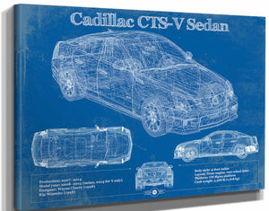 14" x 11" / Stretched Canvas Wrap Cutler West Cadillac CTS-V Sedan Blueprint Vintage Auto Print