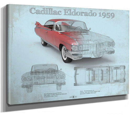 14" x 11" / Stretched Canvas Wrap Cutler West Cadillac Eldorado Hardtop 1959 Cadillac Vintage Car Print