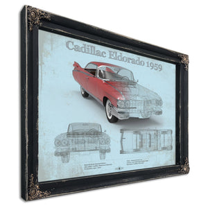 1959 Cadillac Eldorado Hardtop Print in a distressed Vintage Black wood frame with ornate corners