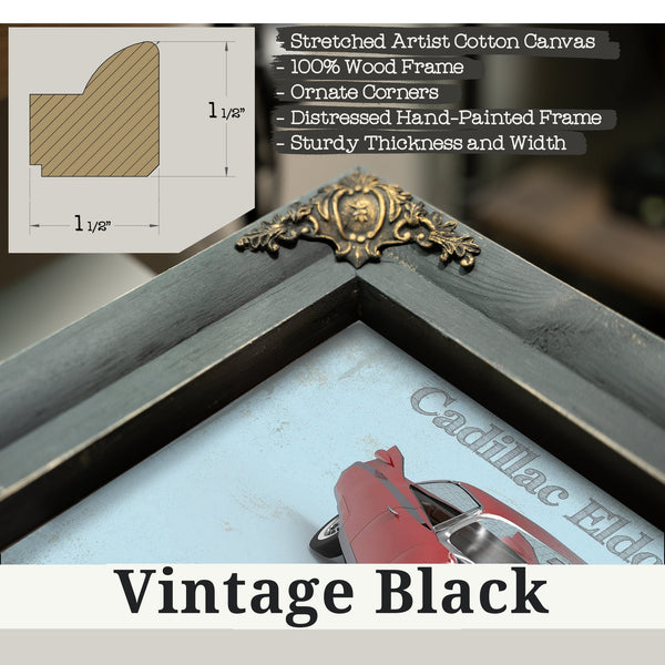Vintage Black frame corner detail, 1.5 inch ornate wood moulding, 1959 Cadillac Eldorado Hardtop Print