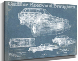 14" x 11" / Stretched Canvas Wrap Cutler West Cadillac Fleetwood Brougham Blueprint Vintage Auto Print
