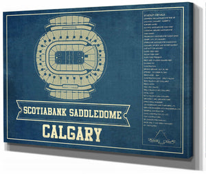 14" x 11" / Stretched Canvas Wrap Cutler West Calgary Flames Scotiabank Saddledome Seating Chart - Vintage Hockey Print