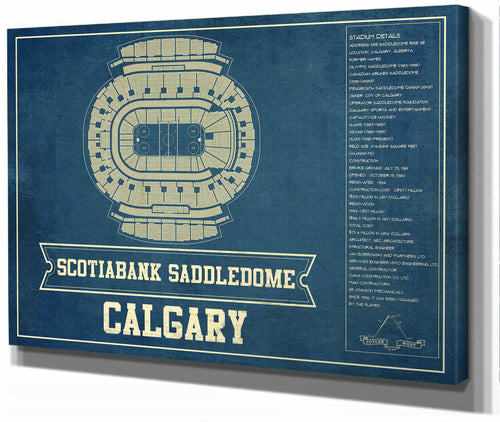 14" x 11" / Stretched Canvas Wrap Cutler West Calgary Flames Scotiabank Saddledome Seating Chart - Vintage Hockey Print