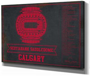 14" x 11" / Stretched Canvas Wrap Cutler West Calgary Flames Scotiabank Saddledome Seating Chart - Vintage Hockey Team Color Print