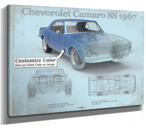 14" x 11" / Stretched Canvas Wrap Cutler West Camaro SS 1967 Original Vintage Car Print