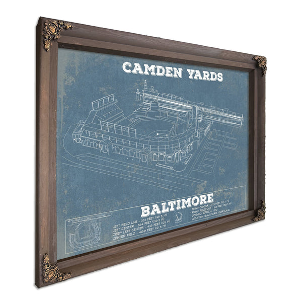Camden Yards Art Baltimore Orioles Stadium Print in a Bourbon stained wood frame with antique gold corners