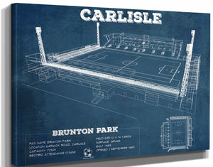14" x 11" / Stretched Canvas Wrap Cutler West Carlisle United F.C. Brunton Park Blueprint Vintage Soccer Print