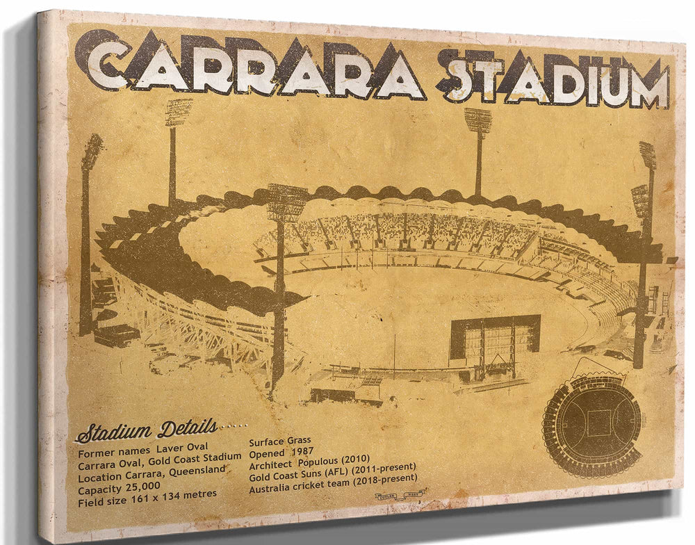 14" x 11" / Stretched Canvas Wrap Cutler West Carrara Stadium - AFL Gold Coast Suns Australian Rules Football & Australia Cricket Team Stadium Print