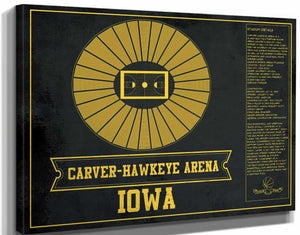 14" x 11" / Stretched Canvas Wrap Cutler West Carver–Hawkeye Arena Iowa Men's And Women's Basketball Team Vintage Print