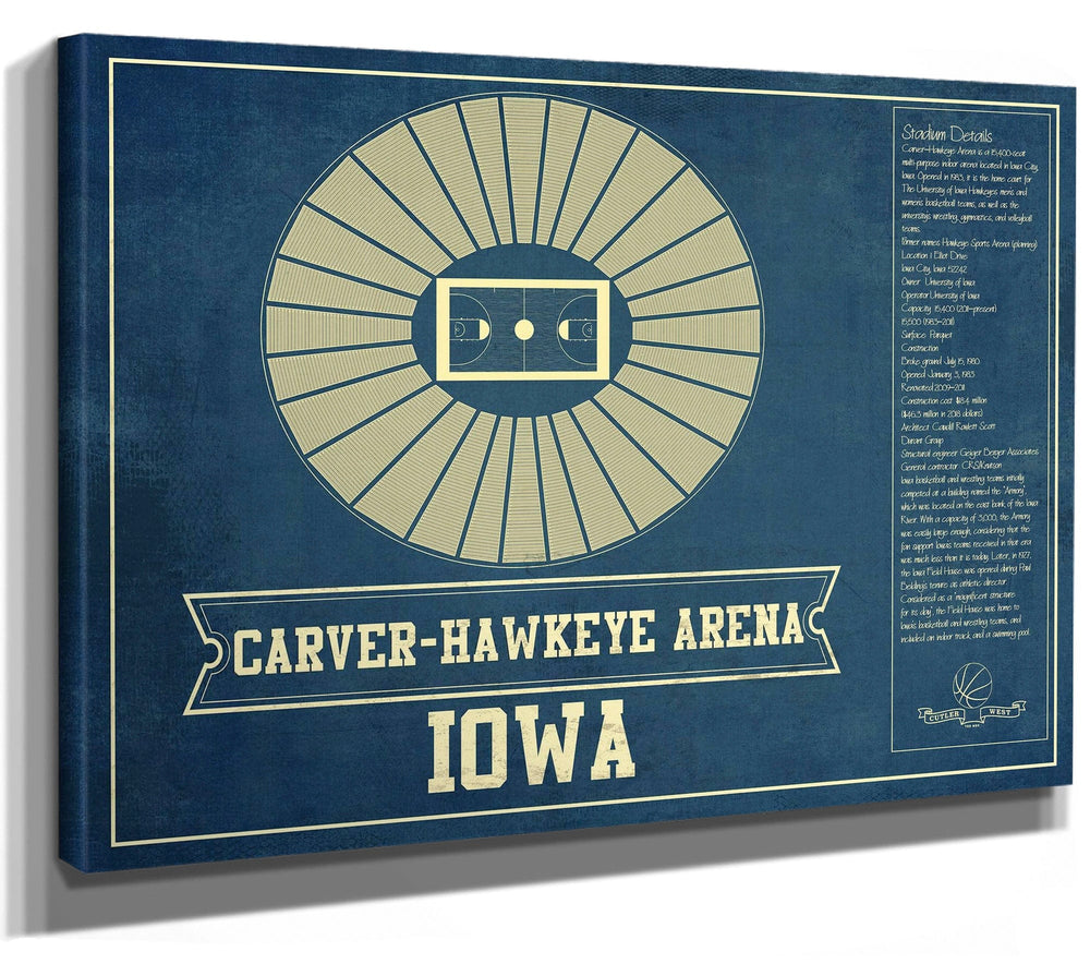 14" x 11" / Stretched Canvas Wrap Cutler West Carver–Hawkeye Arena Iowa Men's And Women's Basketball Vintage Print
