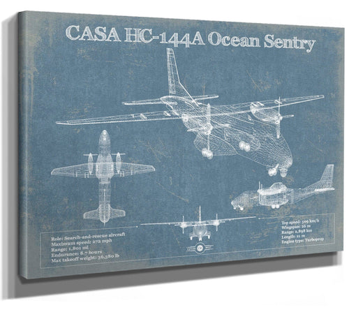 14" x 11" / Stretched Canvas Wrap Cutler West CASA HC-144A Ocean Sentry Vintage Aviation Blueprint Print - Custom Pilot Name Can Be Added