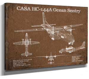14" x 11" / Stretched Canvas Wrap Cutler West CASA HC-144A Ocean Sentry Vintage Aviation Blueprint Print - Custom Pilot Name Can Be Added