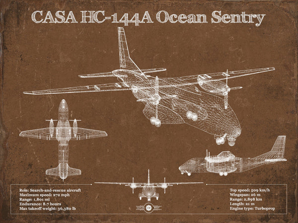 14" x 11" / Unframed Cutler West CASA HC-144A Ocean Sentry Vintage Aviation Blueprint Print - Custom Pilot Name Can Be Added