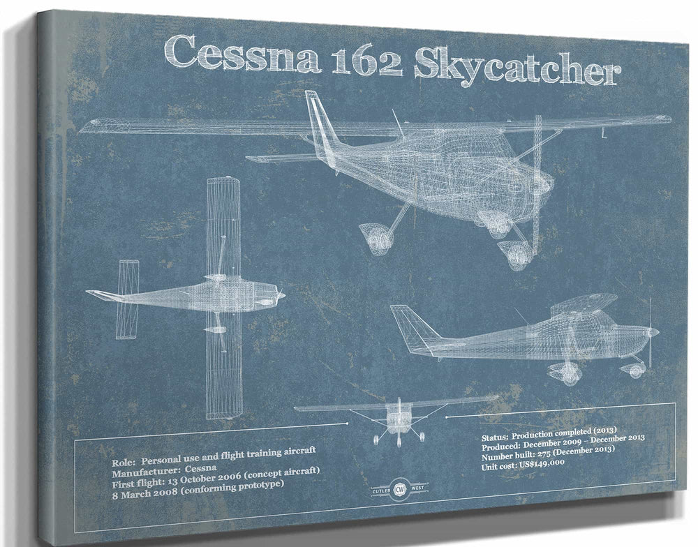14" x 11" / Stretched Canvas Wrap Cutler West Cessna 162 Skycatcher Original Blueprint Art