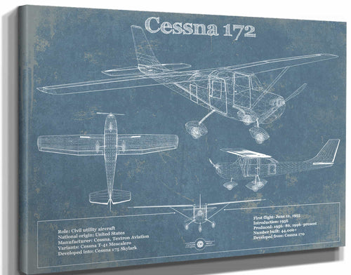14" x 11" / Stretched Canvas Wrap Cutler West Cessna 172 Original Blueprint Art