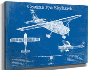 14" x 11" / Stretched Canvas Wrap Cutler West Cessna 172 Skyhawk Original Blueprint Art