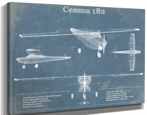 14" x 11" / Stretched Canvas Wrap Cutler West Cessna 182 Original Blueprint Art