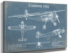 14" x 11" / Stretched Canvas Wrap Cutler West Cessna 195 Original Blueprint Art