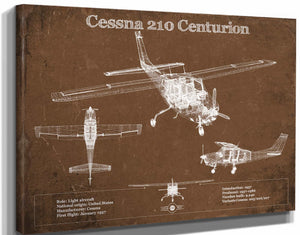 14" x 11" / Stretched Canvas Wrap Cutler West Cessna 210 Centurion Original Blueprint Art