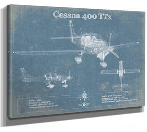 14" x 11" / Stretched Canvas Wrap Cutler West Cessna 400 TTX Original Blueprint Art