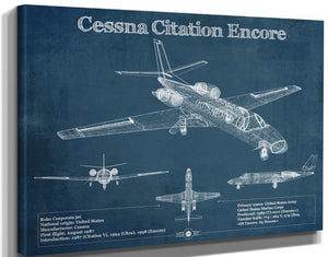 14" x 11" / Stretched Canvas Wrap Cutler West Cessna Citation Encore Jet Original Blueprint Art