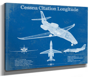 14" x 11" / Stretched Canvas Wrap Cutler West Cessna Citation Longitude Original Blueprint Art