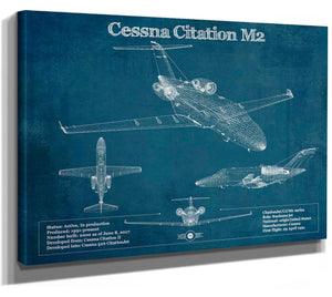 14" x 11" / Stretched Canvas Wrap Cutler West Cessna Citation M2 Original Blueprint Art