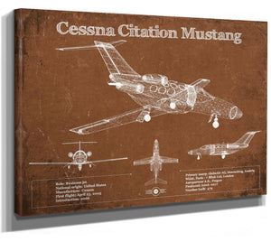 14" x 11" / Stretched Canvas Wrap Cutler West Cessna Citation Mustang Original Blueprint Art
