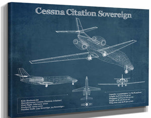 14" x 11" / Stretched Canvas Wrap Cutler West Cessna Citation Sovereign Original Blueprint Art