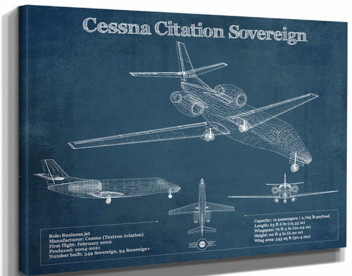 14" x 11" / Stretched Canvas Wrap Cutler West Cessna Citation Sovereign Original Blueprint Art
